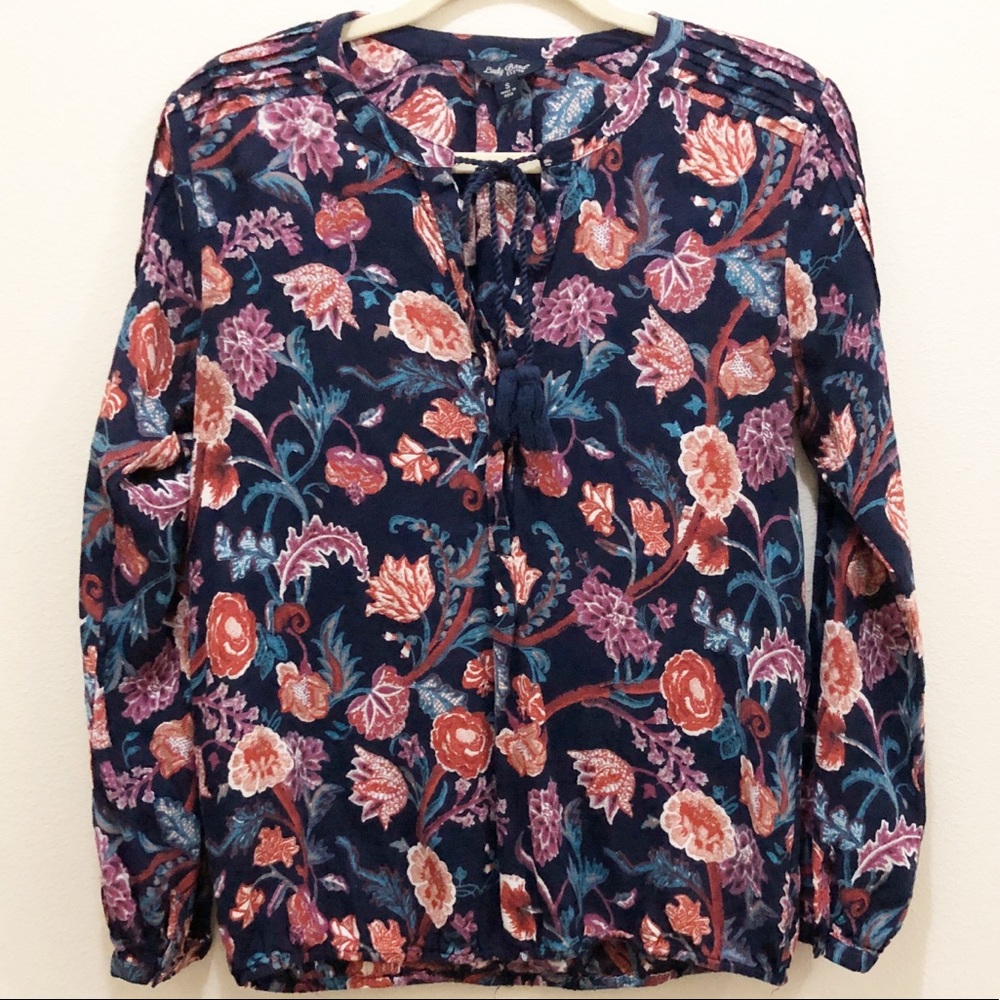 Lucky Brand Floral Tunic with Tassel Keyhole